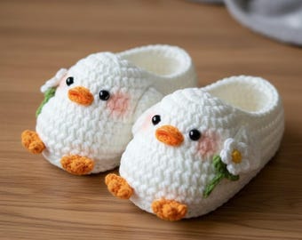 Crochet Duck Slippers Pattern  PDF, Baby Animal Booties, Cute Chick Shoes, Beginner Friendly, Instant Download