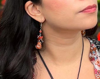 Stenen cluster hangoorbellen, natuurlijke edelsteen boho-sieraden, handgemaakt ambachtelijk cadeau