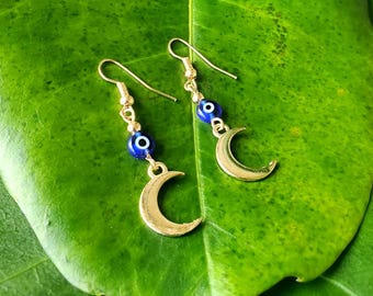 Boze oog-maan bedeloorbellen, sikkelvormige hanger, lichtgewicht boho-cadeau