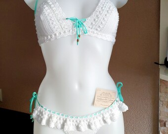 Bikini au crochet pour femme, en beau fil extensible