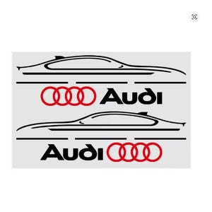 May include: Two black car outline decals with the word "Audi" in black and the Audi logo in red. The decals are on a white background.