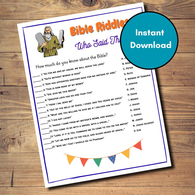 Biblical Kid Riddles Bible Riddles Game, Who Said This Trivia (digital Download) - Etsy