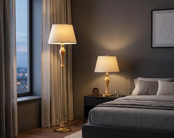 Zestaw lamp stołowych z drewna mosiężnego z abażurem lnianym, nowoczesne lampy klasyczne, zestaw lampek nocnych, oświetlenie do salonu i sypialni, wystrój