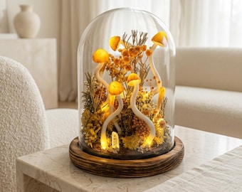 Lampka nocna LED w kształcie grzyba, szklana kopuła, lampa leśna, kryształowa dekoracja, wróżka, lampa stołowa, wystrój pokoju Cottagecore, prezent na Dzień Matki, Wielkanoc
