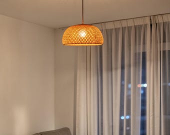 Ręcznie tkana lampa wisząca z bambusa, rattanowa lampa sufitowa w stylu boho, ciepła, nastrojowa jadalnia, sypialnia, prezent wielkanocny