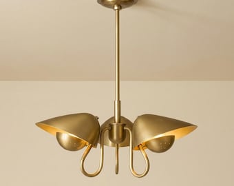 Żyrandol mosiężny w stylu mid-century modern, minimalistyczna lampa sufitowa, skandynawska lampa wisząca do jadalni i salonu