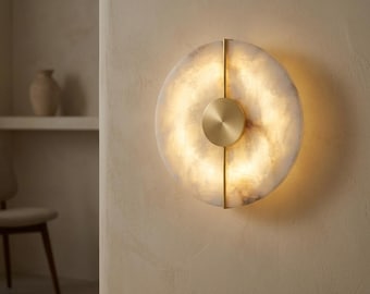 Aplique de pared de mármol alabastro, aplique LED de lujo, lámpara de pared moderna para dormitorio, mesita de noche y sala de estar.