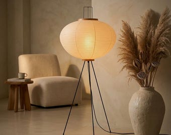 Paper Lantern Floor Lamp Japandi Standing Lamp Warm Ambient Light Minimalist Living Room Bedroom Decor