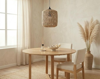 Lámpara colgante de yute tejido natural, pantalla de lámpara de ratán estilo bohemio, lámpara de techo rústica, decoración de granja, regalo