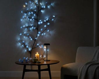 Niebieskie, kwitnące wiśnie, oświetlenie LED, dekoracja ścienna, ciepłe światło, lampa Sakura, oświetlenie sypialni, prezent na Wielkanoc, Dzień Matki