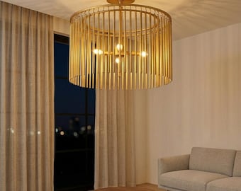 Gold Drum Chandelier Modern Ceiling Light Brass Cage Fixture Luxury Flush Mount Lighting Dining Room Bedroom Decor Gift