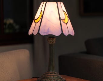 Lampa stołowa z witrażem księżycowym w stylu Tiffany, lampka nocna, urocza lampka do sypialni, lampka nocna, dekoracja domu, prezent