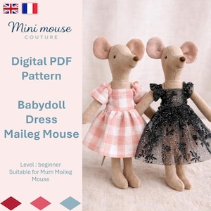 Mönster Mus Maileg dockkläder Mamma babydoll klänning - sömnad PDF mönster - Franskt Maileg musmönster