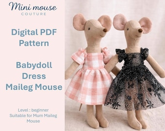 Pattern Mouse Maileg doll clothes Mum babydoll dress - sewing PDF pattern - French Maileg mouse pattern