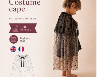 Kids Costume Cape sewing pattern | Witch cape pattern PDF girl | Wizard Fairy Princess cape | Dress up Halloween Costume | Beginner pattern