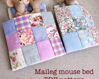 Patroon bed voor poppenhuis Muis Maileg poppenmeubels beddengoed 1:12 schaal - naaipatroon PDF - patroon Muis Maileg Frans bed
