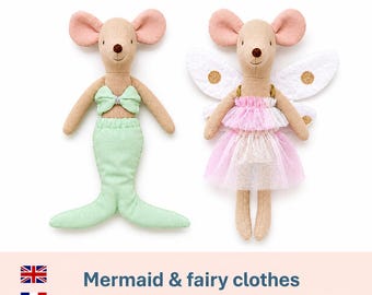 Patroon voor Maileg-poppenkleding: zeemeermin- en feeënkostuum, rok, vleugels, jurk - naaipatroon in PDF - Frans Maileg-muizenpatroon