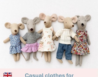 Patrón de ropa para muñeca Maileg Mouse: vestido, pantalones, falda, camiseta - patrón de costura en PDF - Patrón francés para ratón Maileg