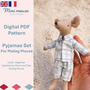 Pattern Mouse Maileg doll clothes Mum or Dad pyjamas set mouse - sewing PDF pattern - patron souris Maileg français
