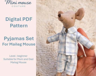 Patroon voor Maileg-muizenpoppenkleding, pyjamaset voor mama of papa - naaipatroon in PDF - Frans Maileg-muizenpatroon