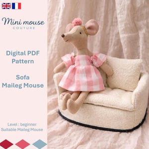 Schnittmuster für ein Maus-Maileg-Puppenmöbel im Maßstab 1:12 – PDF-Nähschnittmuster – Französisches Maus-Maileg-Sofa