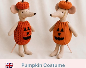 Patroon voor Maileg-poppenkleding (Halloween-pompoenkostuum) - Naaipatroon (PDF) - Spookachtige Halloweenkleding - Frans Maileg-patroon