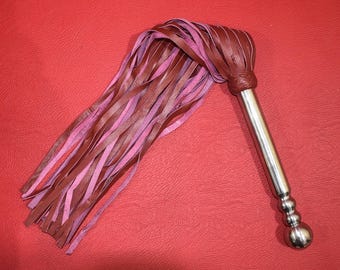 Látigo de cuero de gamuza de 50 caídas, mango de acero inoxidable, látigo de impacto fuerte para azotes BDSM.