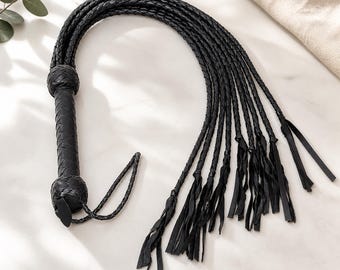 Echt lederen floggerzweep, handgemaakte stierenhuid Cat o Nine Tails, 9 Falls, gevlochten handvat, duurzaam leercadeau