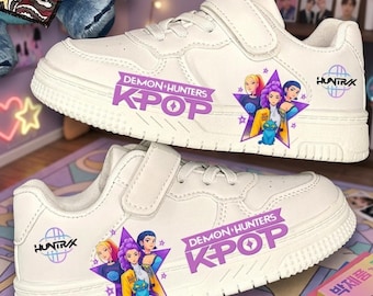 K Pop Demon Hunter Kids Shoes, K Pop Anime Inspired Kids Sneakers  Breathable Anti-Slip Sport Shoes for Kids Gift For K Pop Fans.