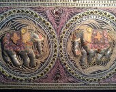 Vintage Burmese beaded and embroidered elephant Kalagas tapestry textile- framed