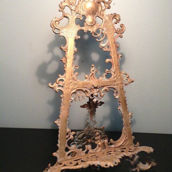 Vintage ornate brass Victorian style table top easel