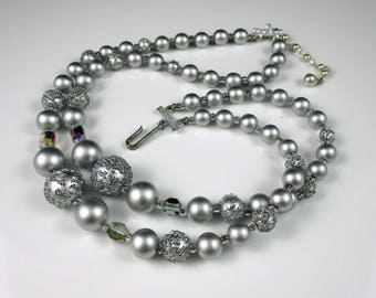 Vintage 2 Strand Faux Pearl Adjustable Necklace