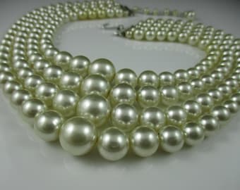 Vintage Classy 4 Strand Faux Pearl Adjustable Necklace