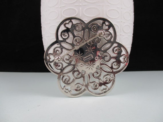 Classy TRIFARI TM Filigree Silver Tone Brooch - image 3