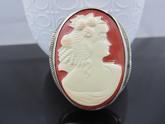 Gorgeous 1920's Art Deco Celluloid Cameo Silver B… - image 1