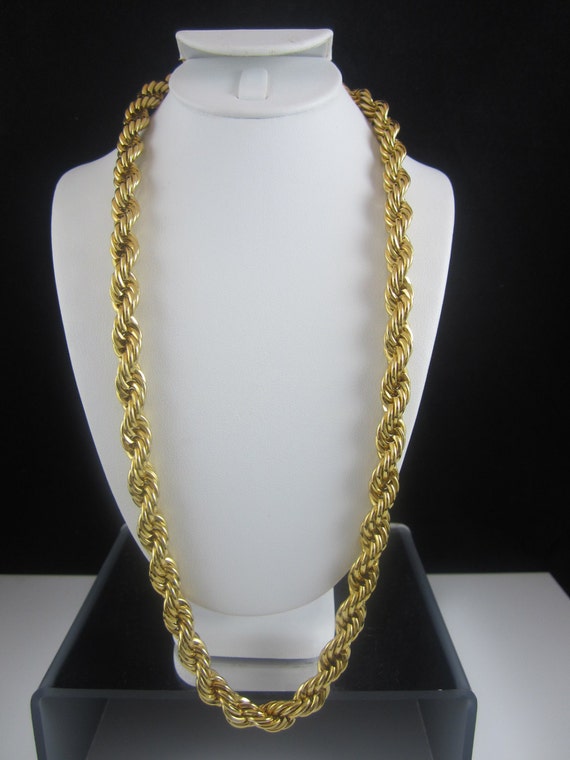 Shiny Vintage Big Twisted Chain Gold Tone Necklace - image 2