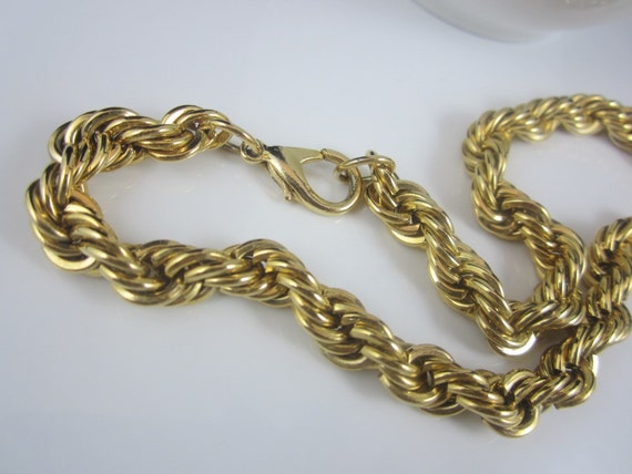 Shiny Vintage Big Twisted Chain Gold Tone Necklace - image 3