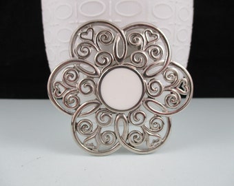 Classy TRIFARI TM Filigree Silver Tone Brooch
