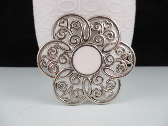 Classy TRIFARI TM Filigree Silver Tone Brooch - image 1