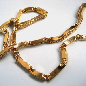 Classy Vintage Gold Tone Adjustable Necklace with Clear Rhinestones