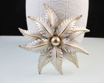 Classy LISA JEWELS CO Multi Layered Floral Leaf Silver and Gold Tone Brooch Pin