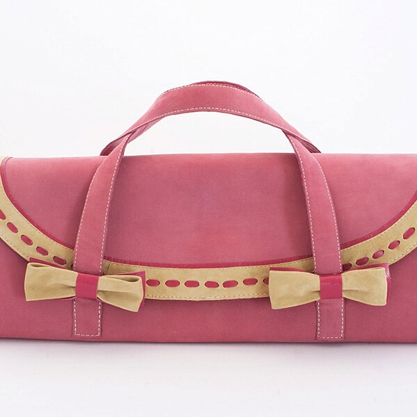 Handmade bag from pink and beige suede leather
