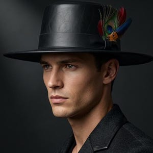 Läder Bredbrättad Öppen Krona Fedora Hatt Vintage Western Gambler Cowboy Gotisk Ranch Svart Klänning Statement Keps Herr Dam Unisex