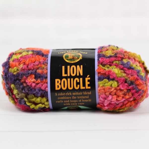 1 skein Lion Brand Boucle Yarn, Gelato, discontinued super bulky yarn. Acrylic mohair yarn for fibre art, knitting and crochet projects.