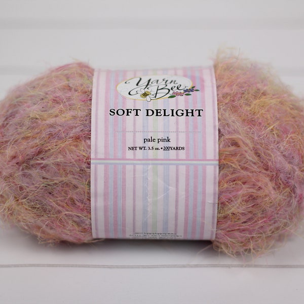 1 skein Yarn Bee Soft Delight in Pale Pink. Soft light worsted weight brushed chenille yarn for fibre art, knitting & crochet projects.