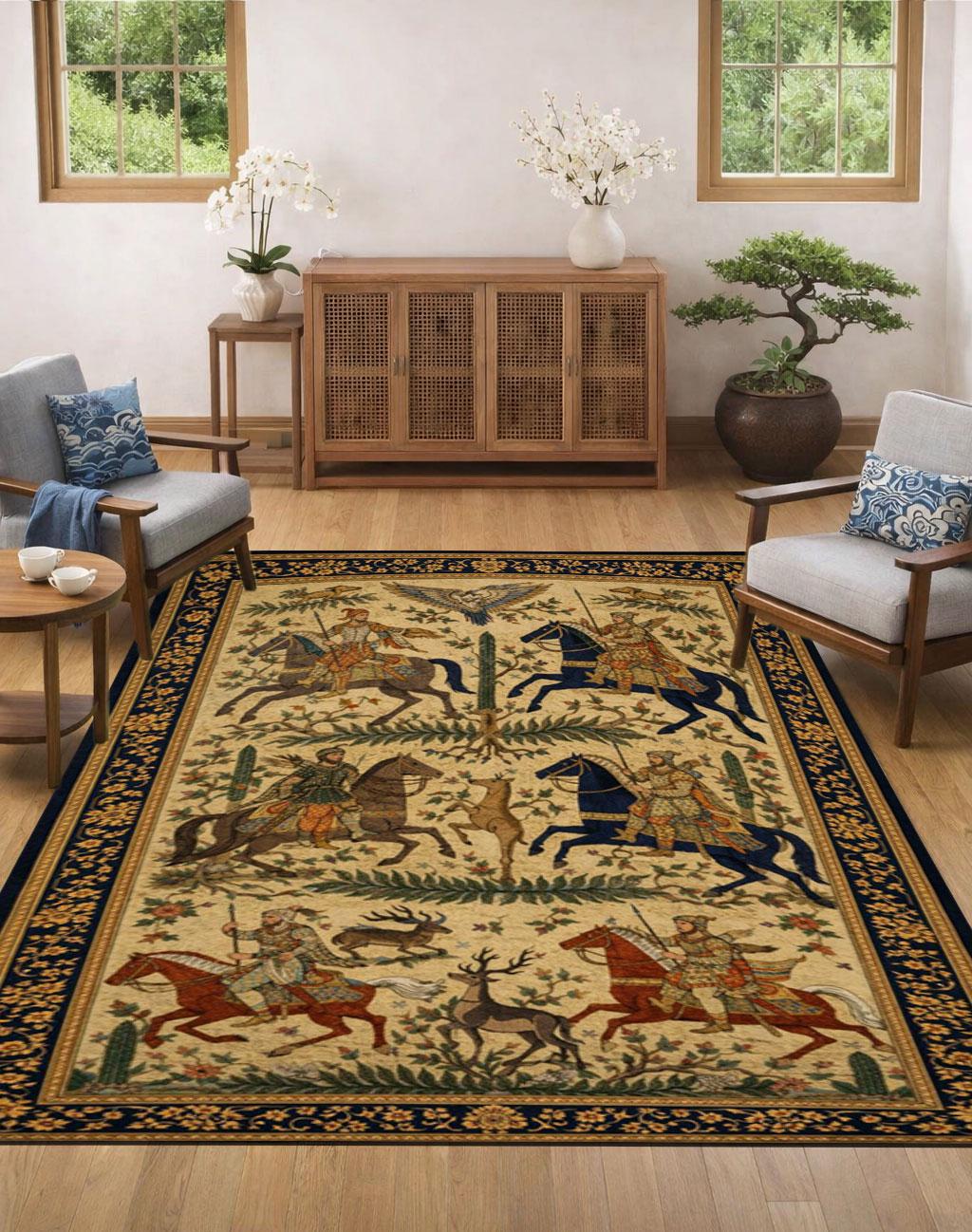 Occasion unique : tapis persan Ghom très ancien - scène de Occasion unique : tapis persan Ghom très ancien - scène de