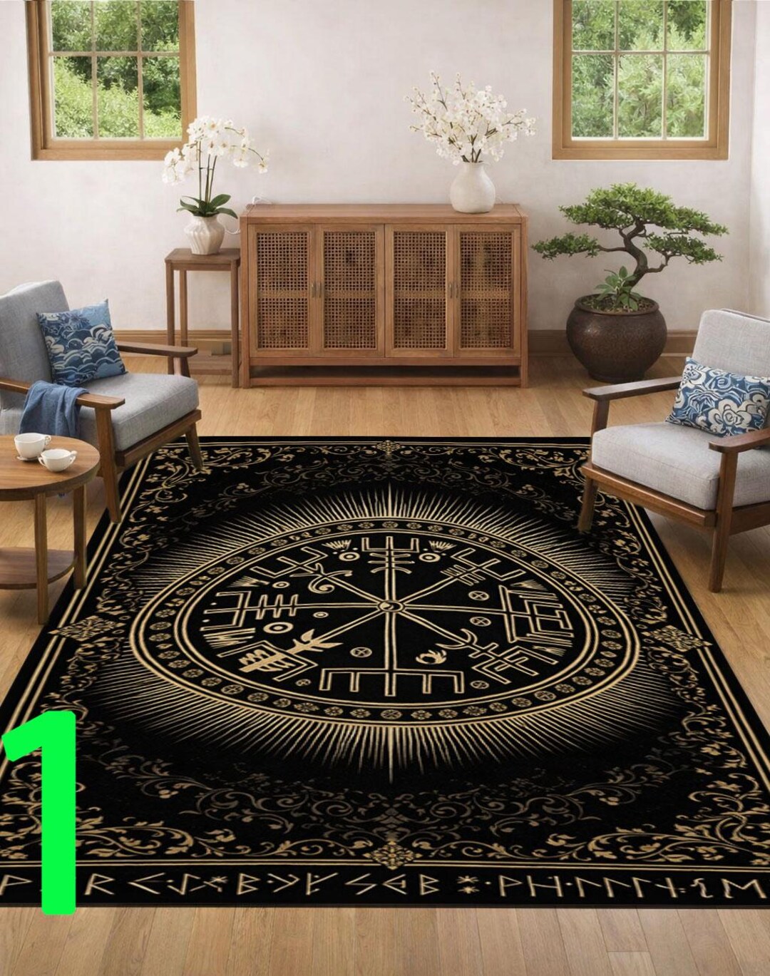 Blue Rune Rug Occult Sigil Rug, Viking Rune Carpet, Gothic Magic Circle Area Rug - Etsy