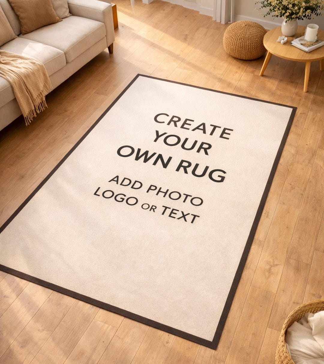 Custom Personalized Rug, Add Photo Logo Text, Minimal Modern Area Rug ...