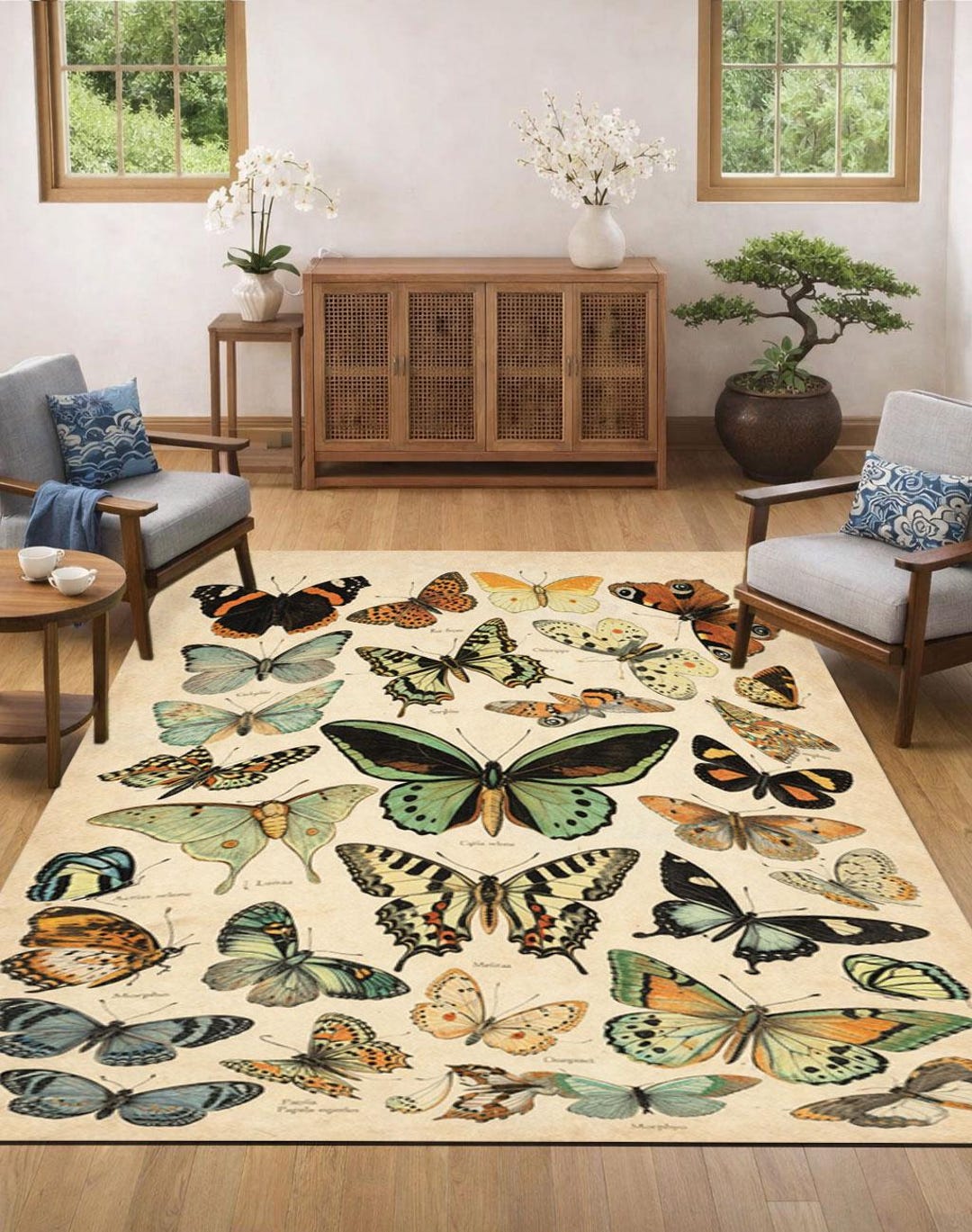 Art Nouveau Butterfly Rug Vintage Entomology Insect Illustration Area ...