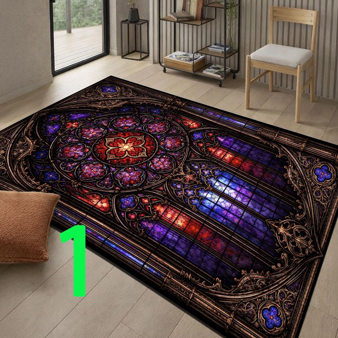 Cathedral Rug Gothic Stained Glass Rug Cathedral Window Occult Decor Dark Academia ...